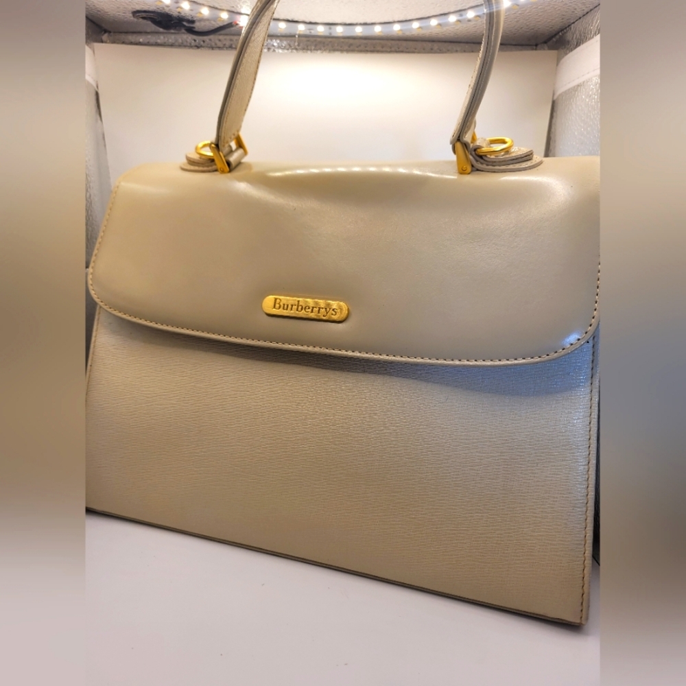 Burberrys Leather Cream Nova Check Handbag